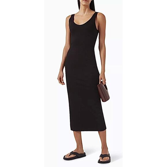 House of Harlow 1960 Black Nylon Stretch Midi Dress Medium Scoop Neck Versatile - Picture 1 of 11